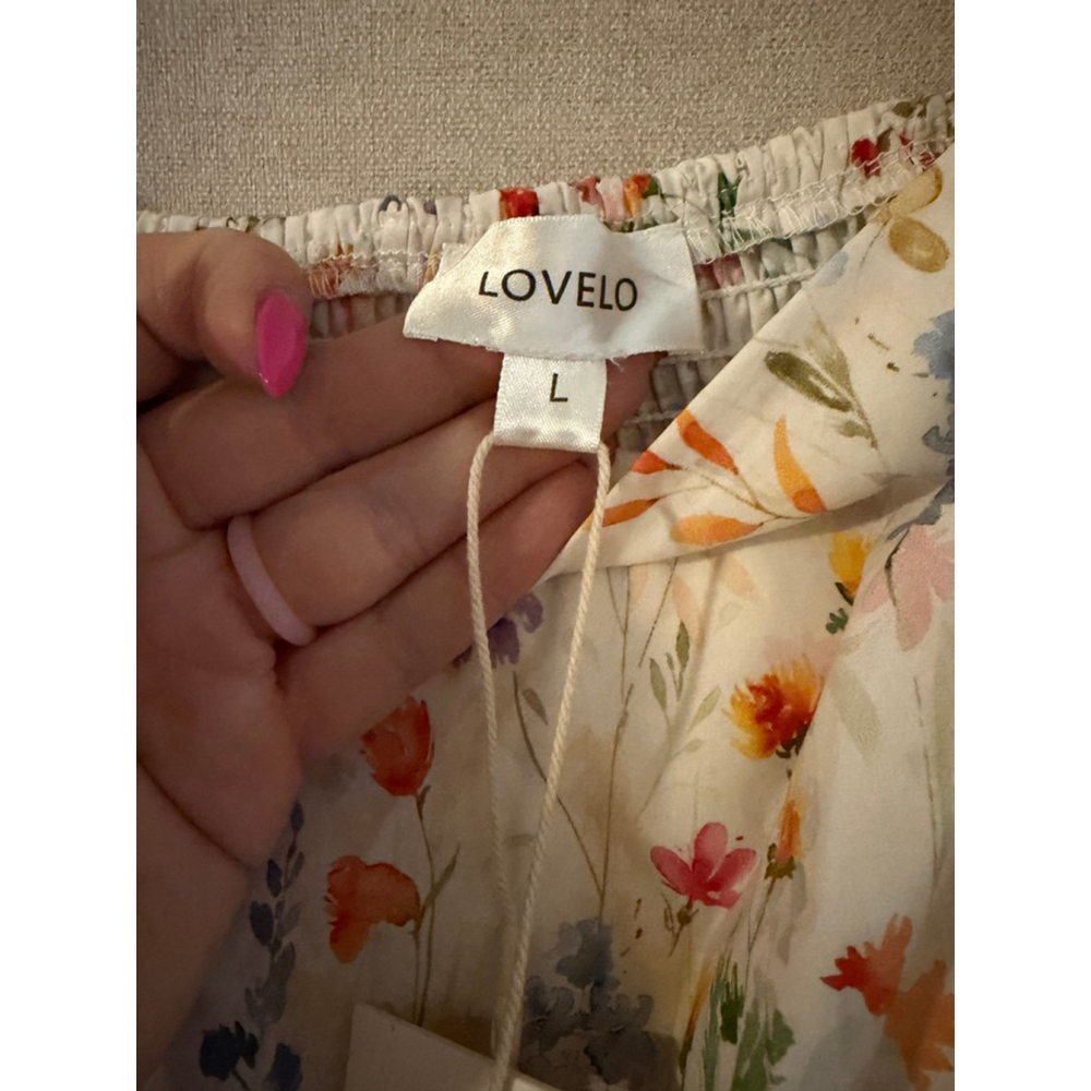 Lovelo Floral Ruffle Mini Dress - Creamy Botanical Print - Puffy Sleeves - NWT - - Picture 5 of 8